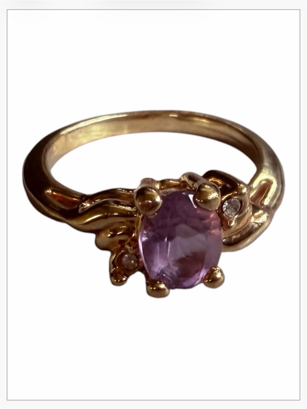 Vintage Costume Ring Gold Tone with Purple Oval Gemstone